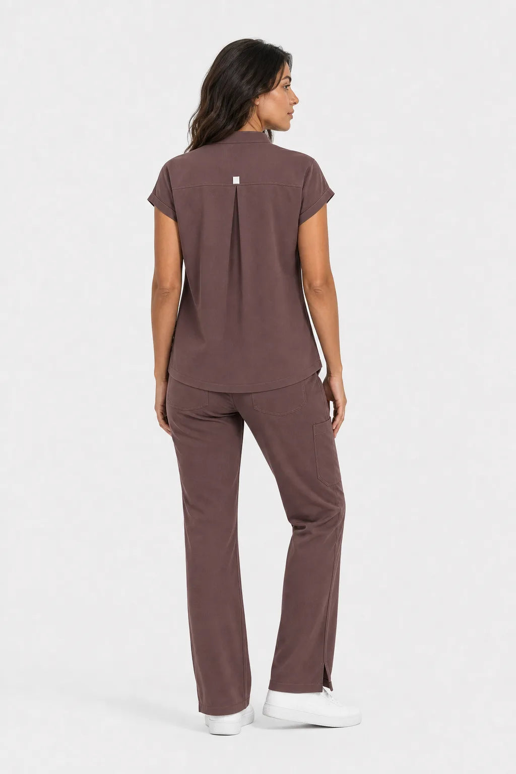 Brown Eipnare Women's Henley Sleeveless Straight-Leg Scrub Set - Stretch Medical Scrubs for Women