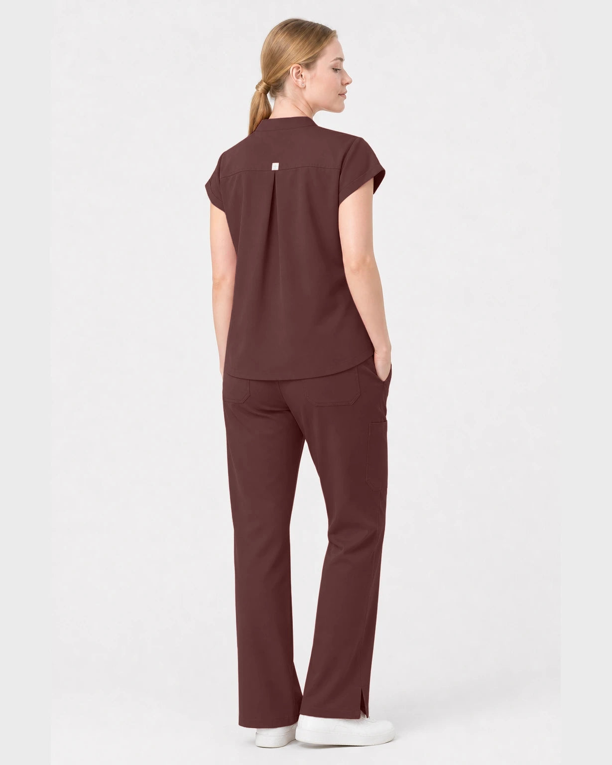 Brown Eipnare Women's Henley Sleeveless Straight-Leg Scrub Set - Stretch Medical Scrubs for Women