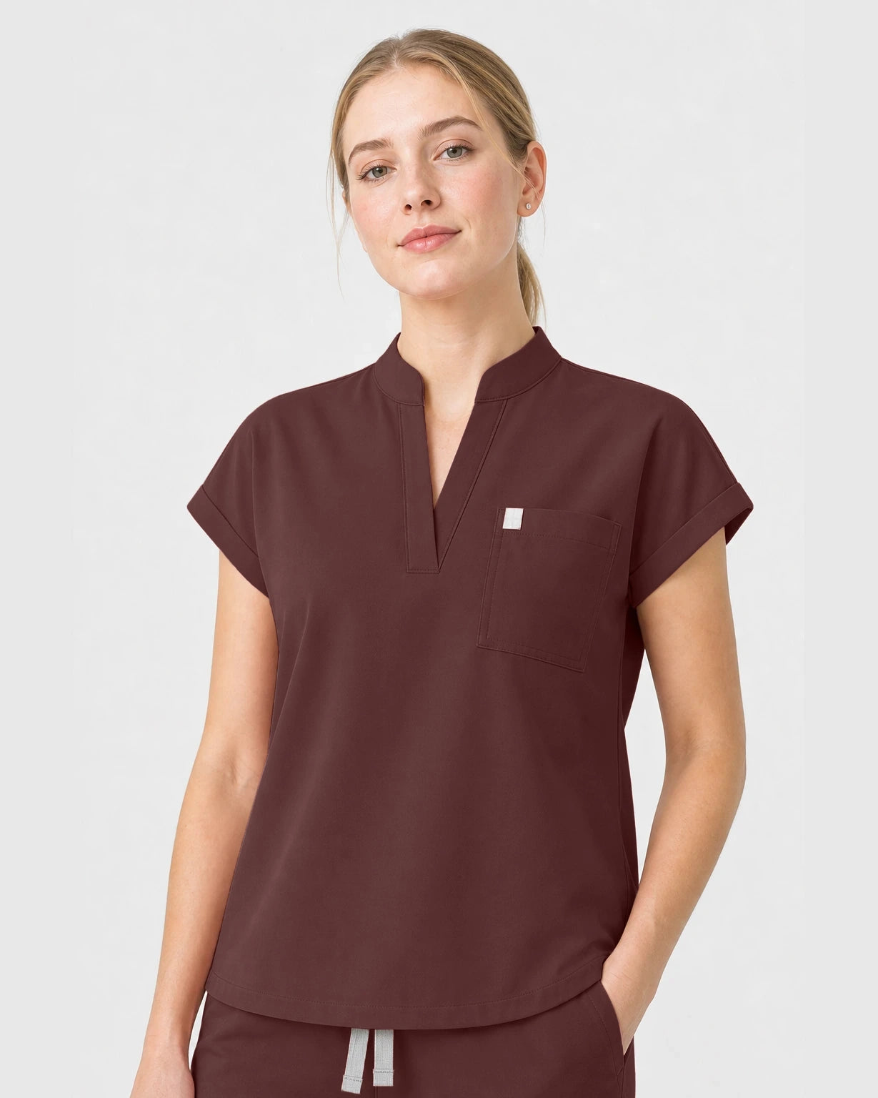 Brown Eipnare Women's Henley Sleeveless Straight-Leg Scrub Set - Stretch Medical Scrubs for Women