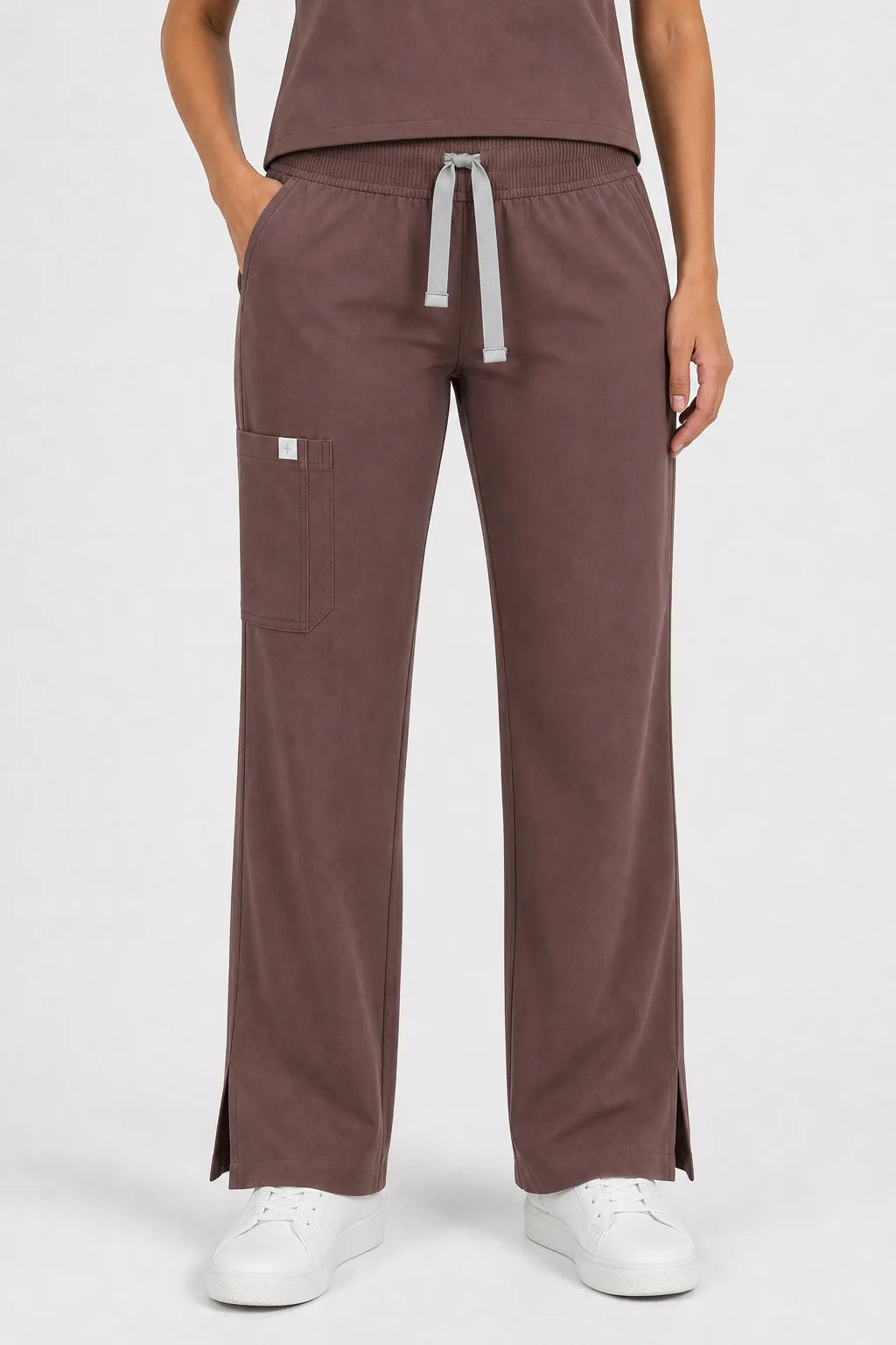 Brown Eipnare Women's Henley Sleeveless Straight-Leg Scrub Set - Stretch Medical Scrubs for Women