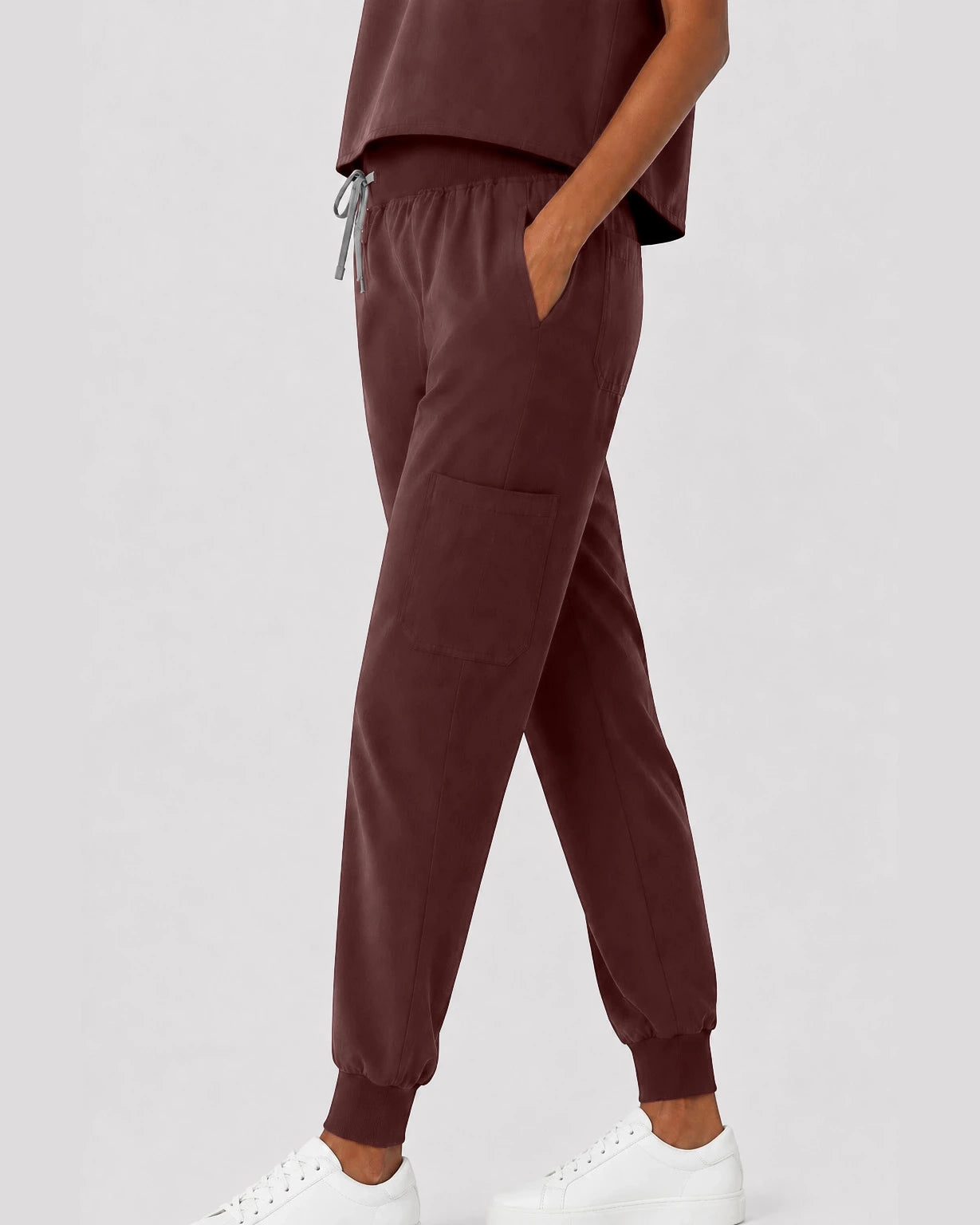 Coffee Eipnare Women's Sleeveless Mandarin Collar Jogger Scrub Set - Stretch Medical Scrubs for Women