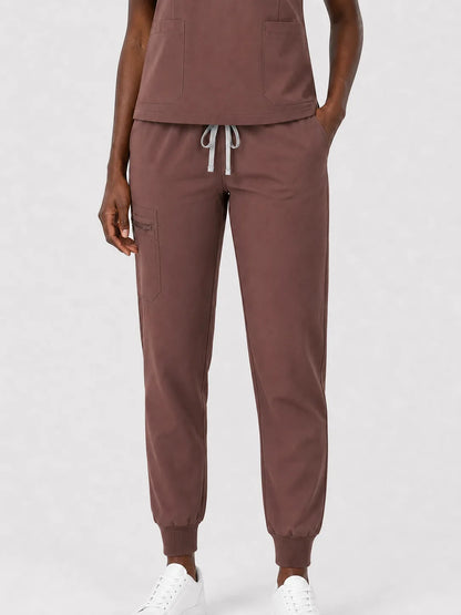 Brown Eipnare Women's Split V-Neck Cargo Jogger Scrub Set - Stretch Medical Scrubs for Women