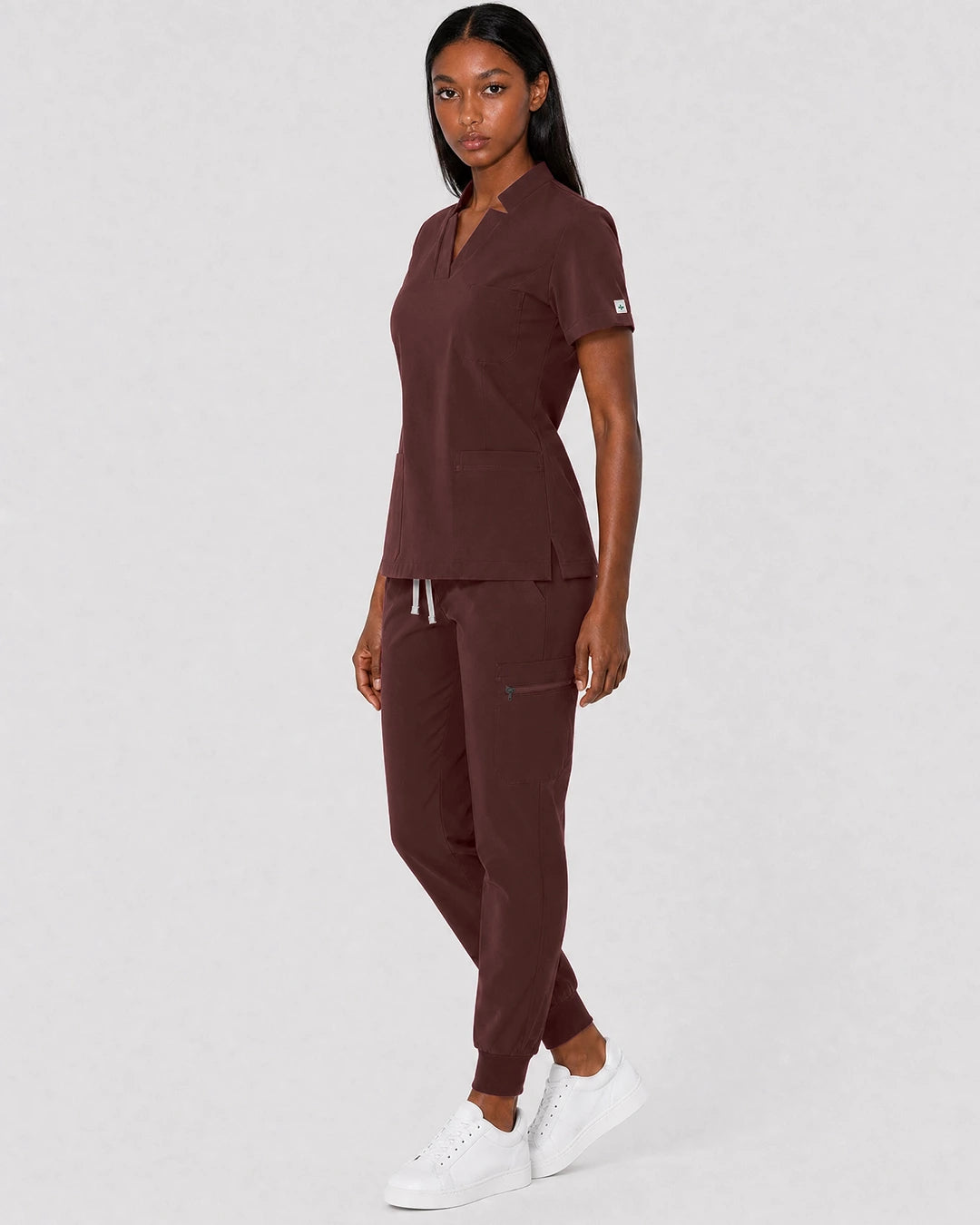 Coffee Eipnare Women's Split V-Neck Cargo Jogger Scrub Set - Stretch Medical Scrubs for Women