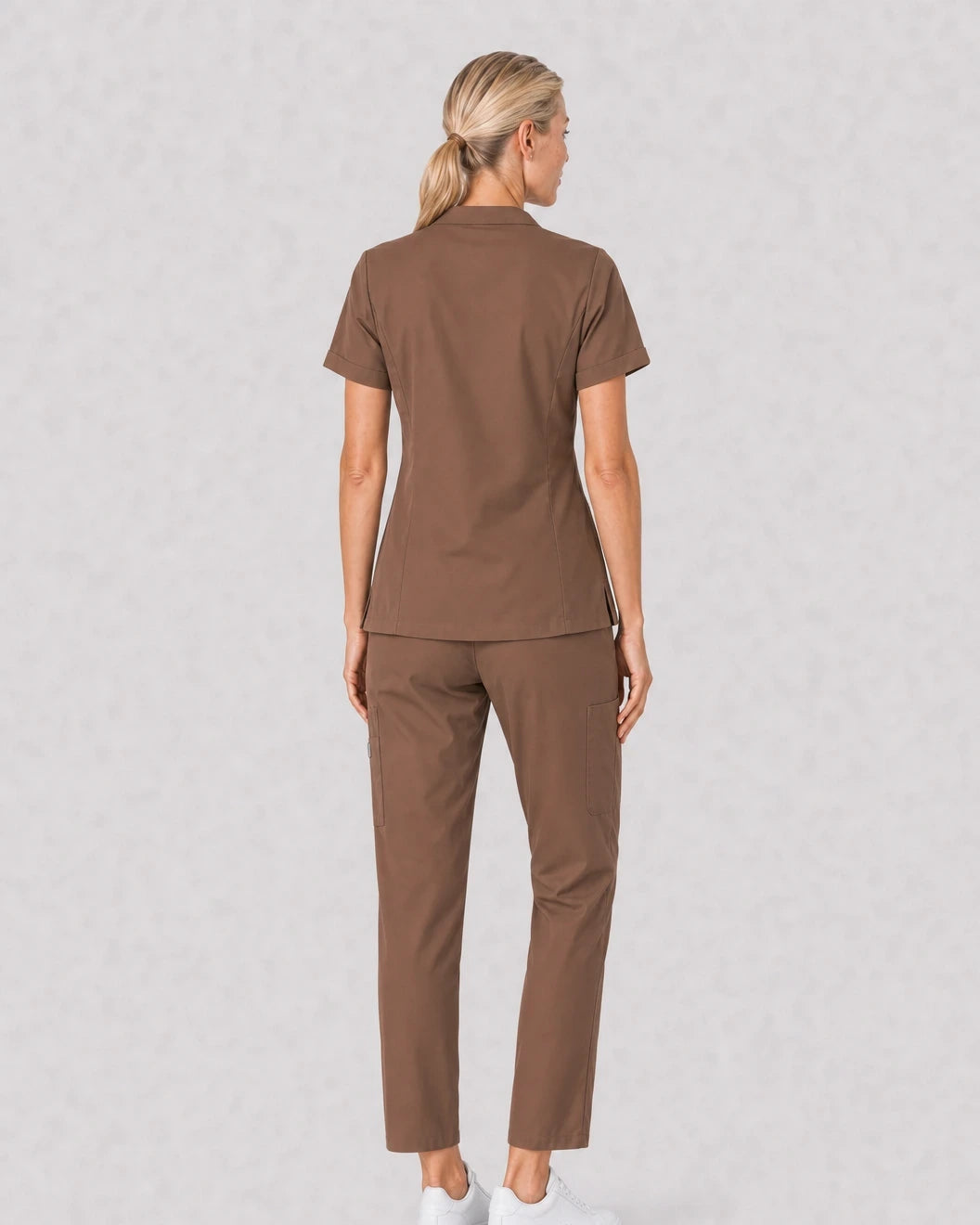 Brown Eipnare Women's V-Neck Split 9-Pocket Slim Fit Scrub Set - Stretch Medical Scrubs for Women