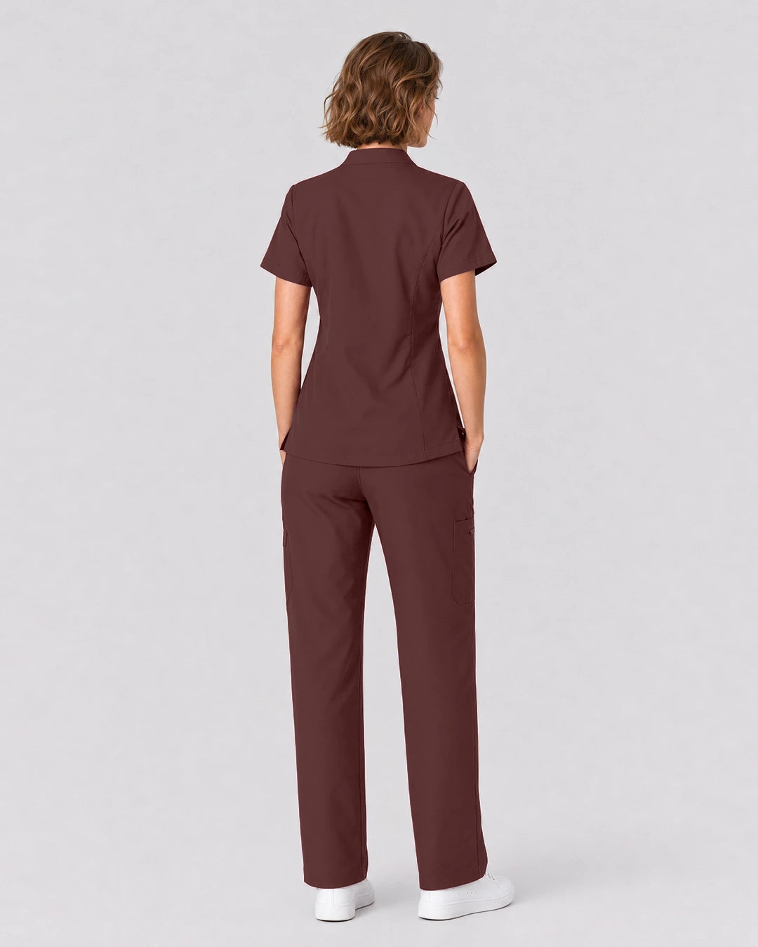 Coffee Eipnare Women's Split V-Neck Tapered Scrub Set - Stretch Medical Scrubs for Women