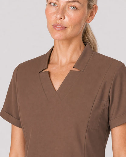 Brown Eipnare Women's V-Neck Split 9-Pocket Slim Fit Scrub Set - Stretch Medical Scrubs for Women