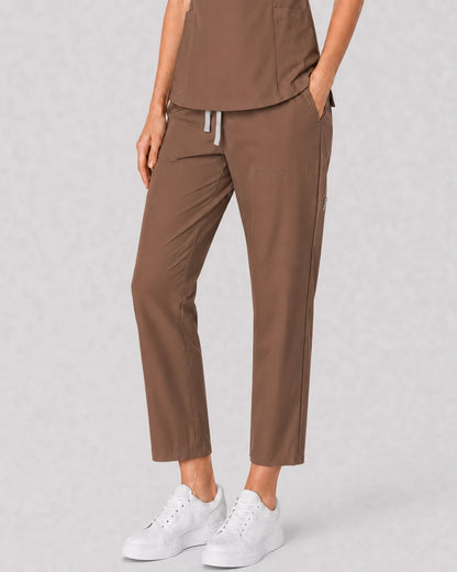 Brown Eipnare Women's V-Neck Split 9-Pocket Slim Fit Scrub Set - Stretch Medical Scrubs for Women