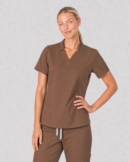 Brown Eipnare Women's V-Neck Split 9-Pocket Slim Fit Scrub Set - Stretch Medical Scrubs for Women