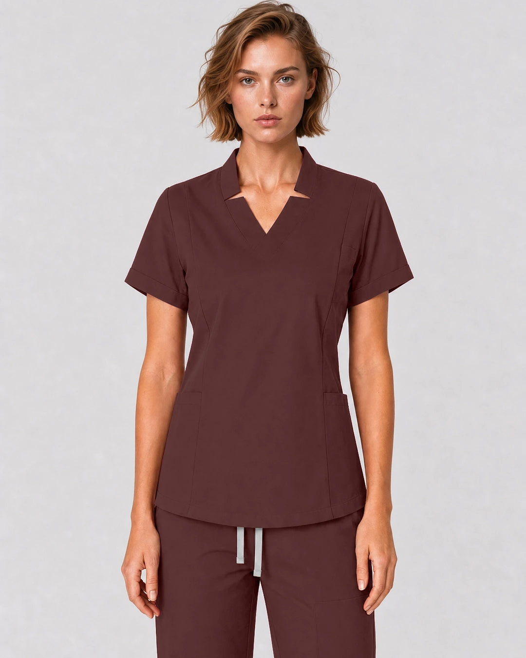 Coffee Eipnare Women's Split V-Neck Tapered Scrub Set - Stretch Medical Scrubs for Women