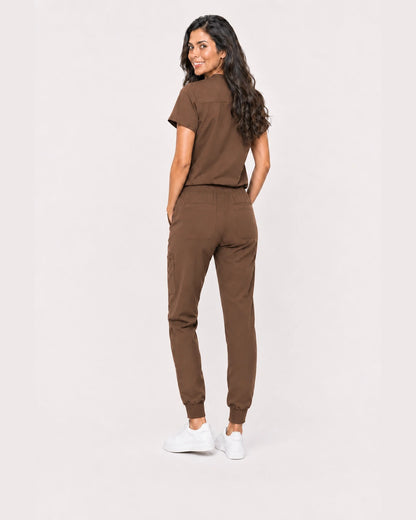 Brown Eipnare Women's V-Neck Jogger Scrub Set - Stretch Medical Scrubs for Women