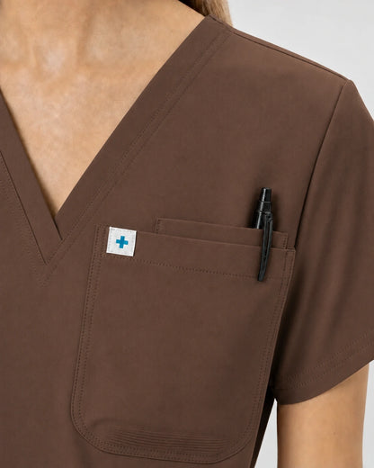 Brown Eipnare Women's V-Neck Jogger Scrub Set - Stretch Medical Scrubs for Women