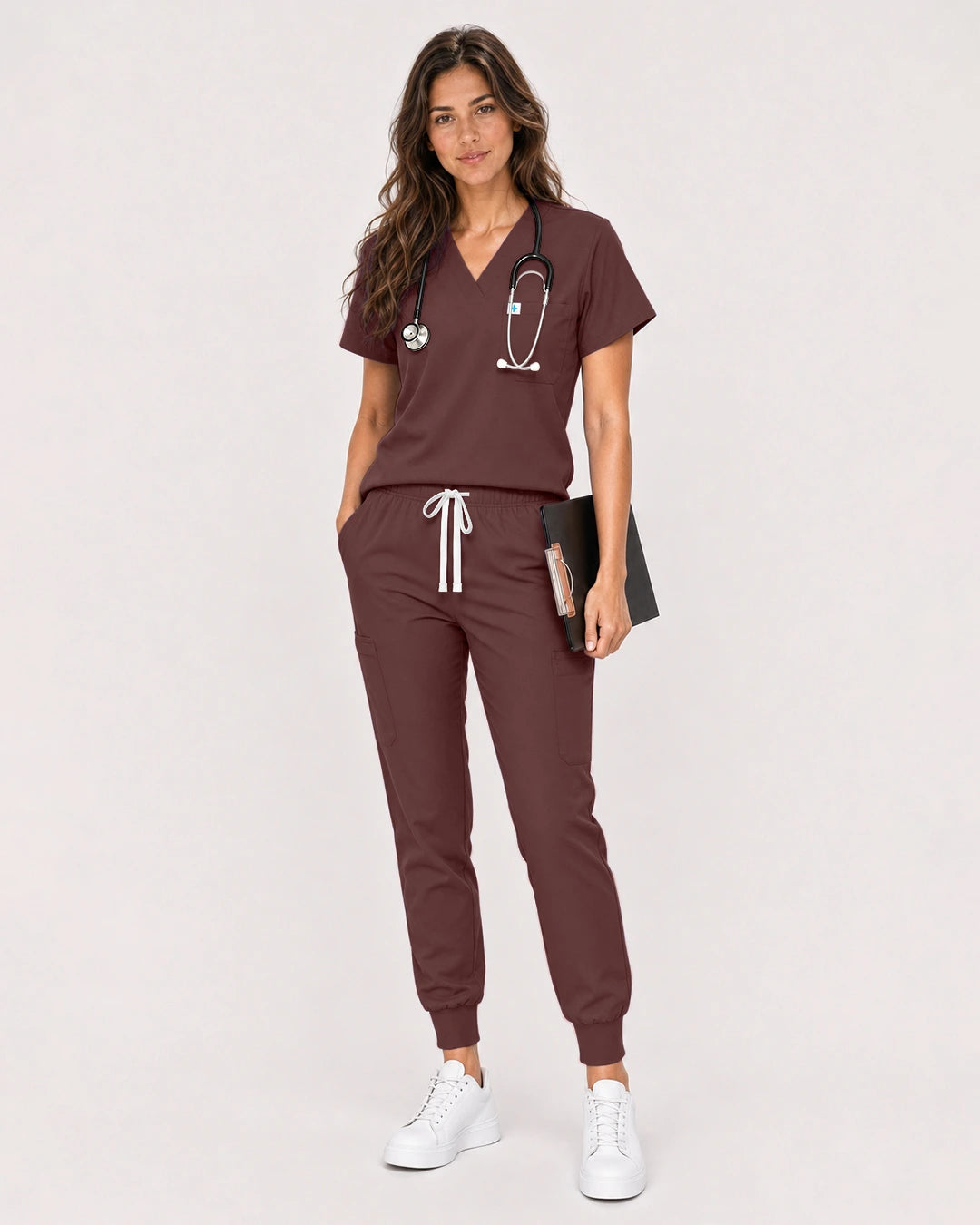 Coffee Eipnare Women's Classic V-Neck Jogger Scrub Set - Stretch Medical Scrubs for Women