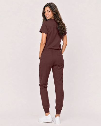 Coffee Eipnare Women's Classic V-Neck Jogger Scrub Set - Stretch Medical Scrubs for Women