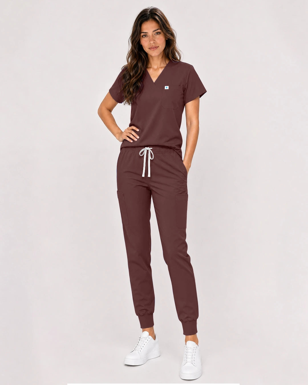 Coffee Eipnare Women's Classic V-Neck Jogger Scrub Set - Stretch Medical Scrubs for Women