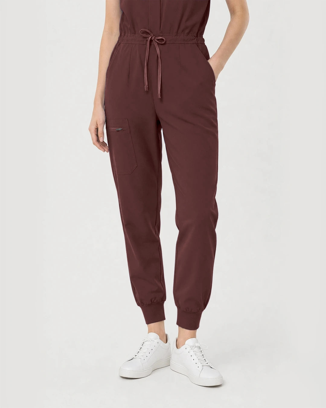 Brown Eipnare Women's Zip-Front Sleeveless Scrub Jumpsuit - Stretch Medical Scrubs for Women