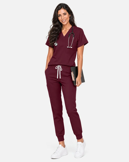 Burgundy Red Eipnare Women's Classic V-Neck Scrub Top - Stretch Medical Scrubs for Women