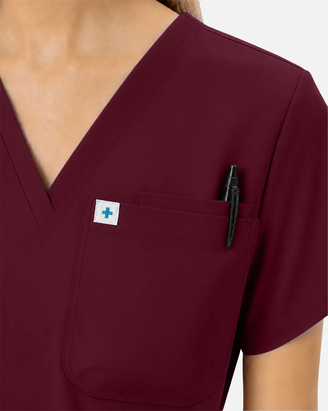 Burgundy Red Eipnare Women's Classic V-Neck Scrub Top - Stretch Medical Scrubs for Women