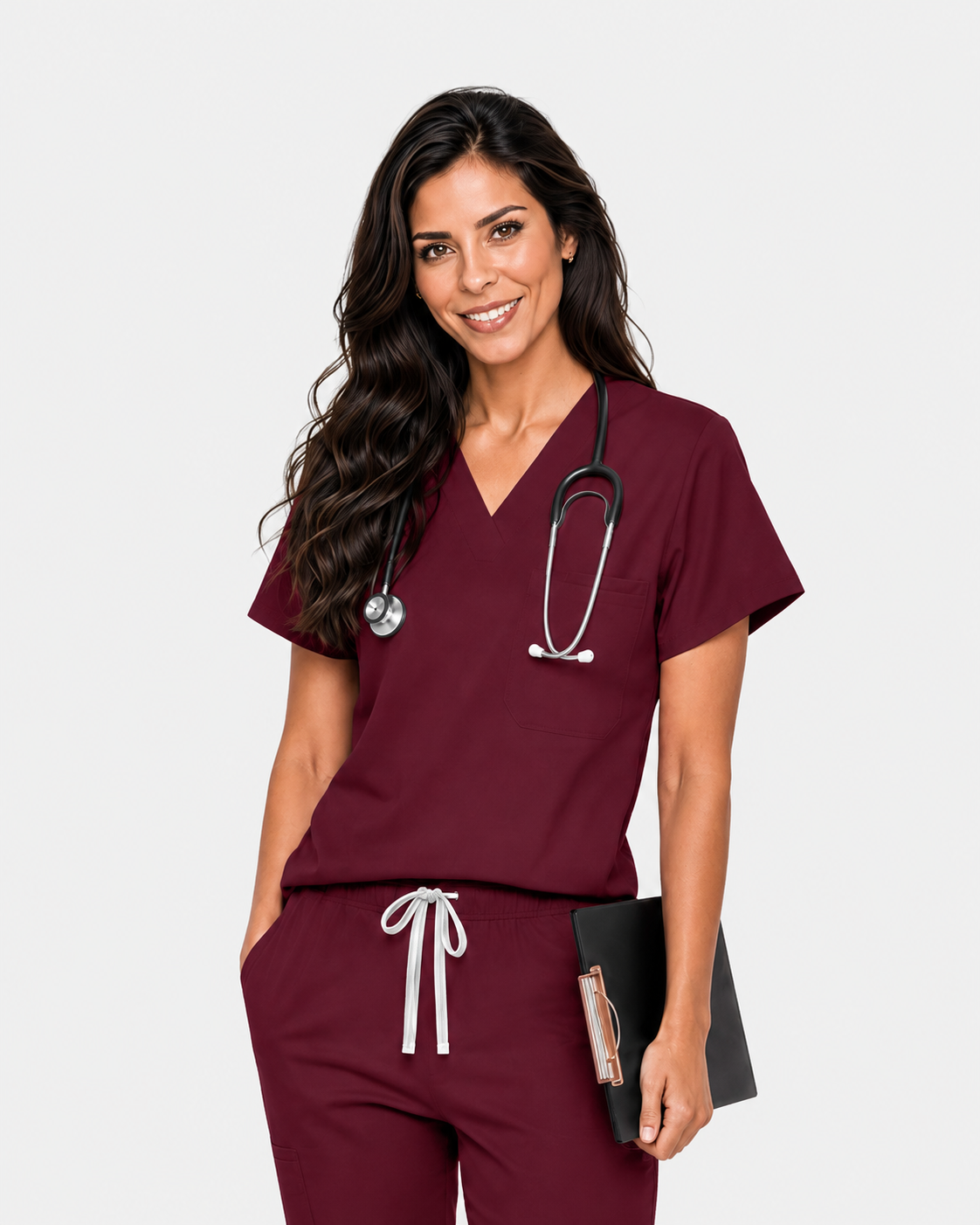 Burgundy Red Eipnare Women's Classic V-Neck Scrub Top - Stretch Medical Scrubs for Women
