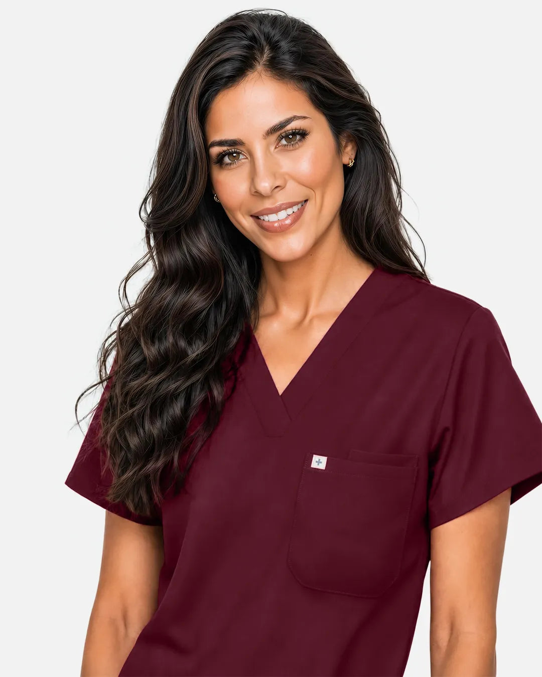 Burgundy Red Eipnare Women's Classic V-Neck Scrub Top - Stretch Medical Scrubs for Women