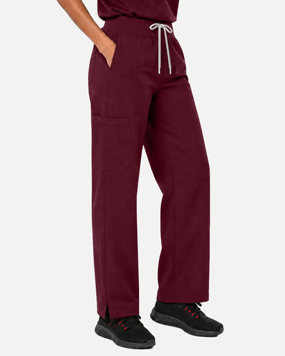 Burgundy Red Eipnare Women's Woven Straight-Leg Scrub Pants - Stretch Medical Scrubs for Women