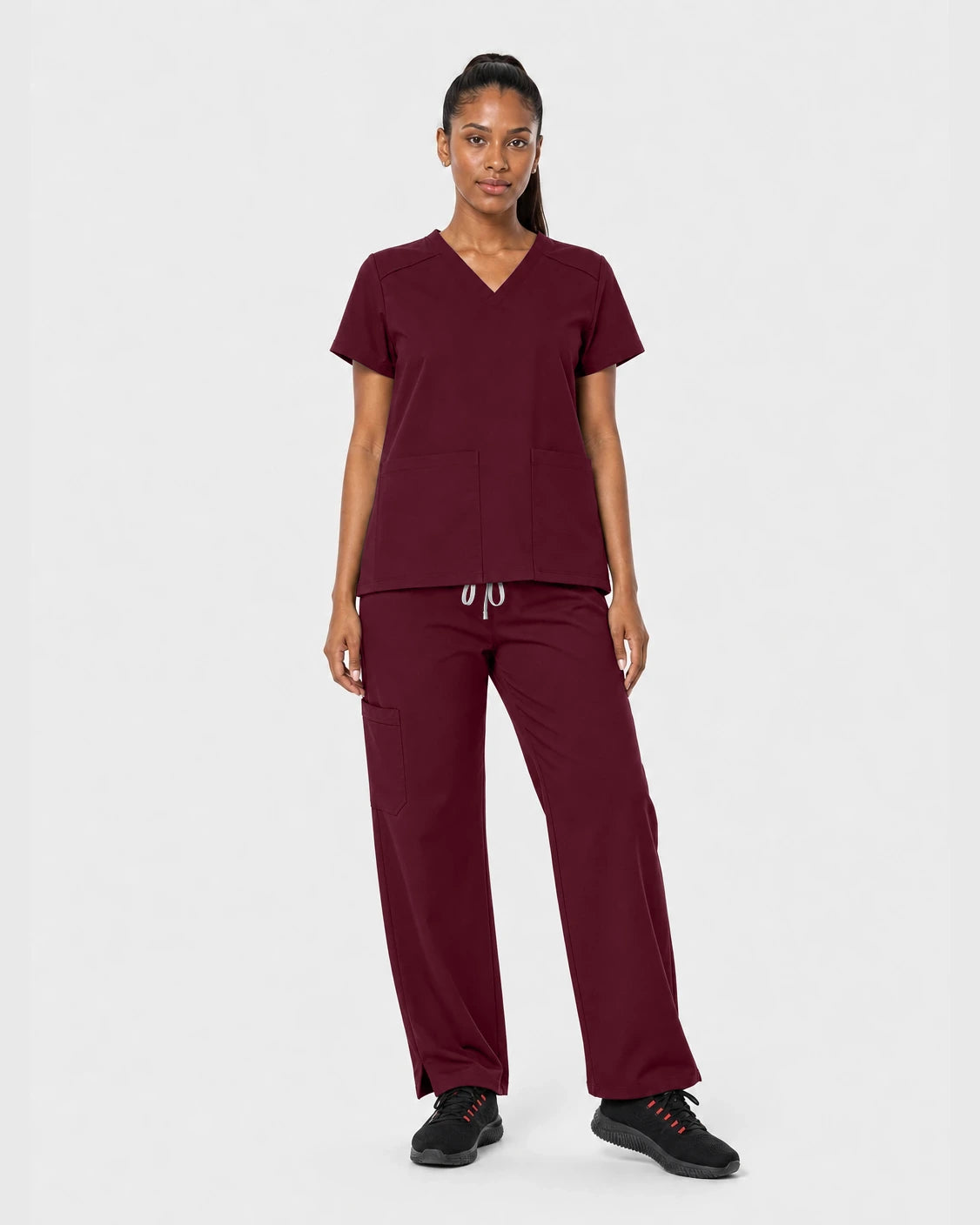 Burgundy Eipnare Women's 15-Pocket V-Neck Jogger Scrub Set - Stretch Medical Scrubs for Women