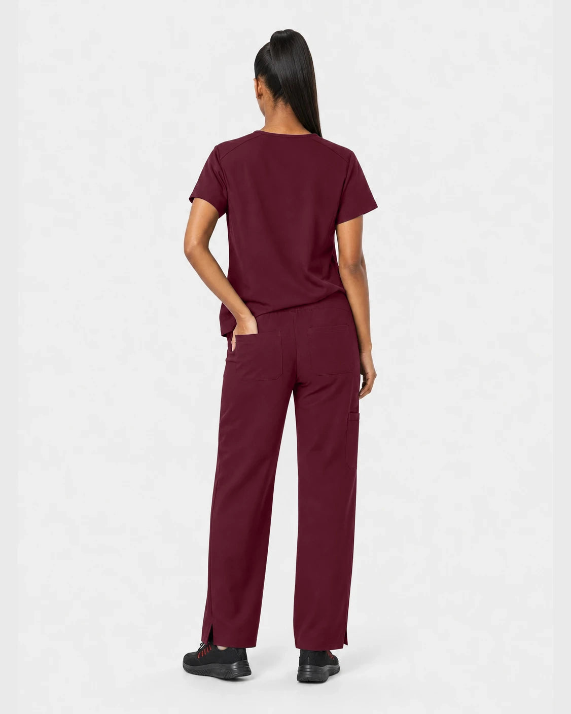 Burgundy Eipnare Women's 15-Pocket V-Neck Jogger Scrub Set - Stretch Medical Scrubs for Women