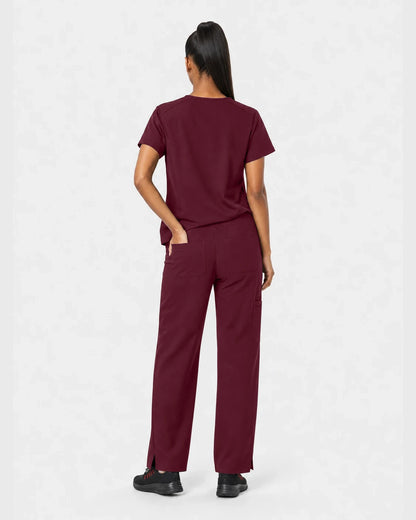 Burgundy Eipnare Women's 15-Pocket V-Neck Jogger Scrub Set - Stretch Medical Scrubs for Women