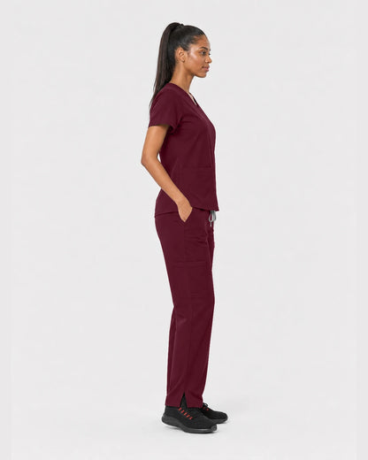 Burgundy Eipnare Women's 15-Pocket V-Neck Jogger Scrub Set - Stretch Medical Scrubs for Women