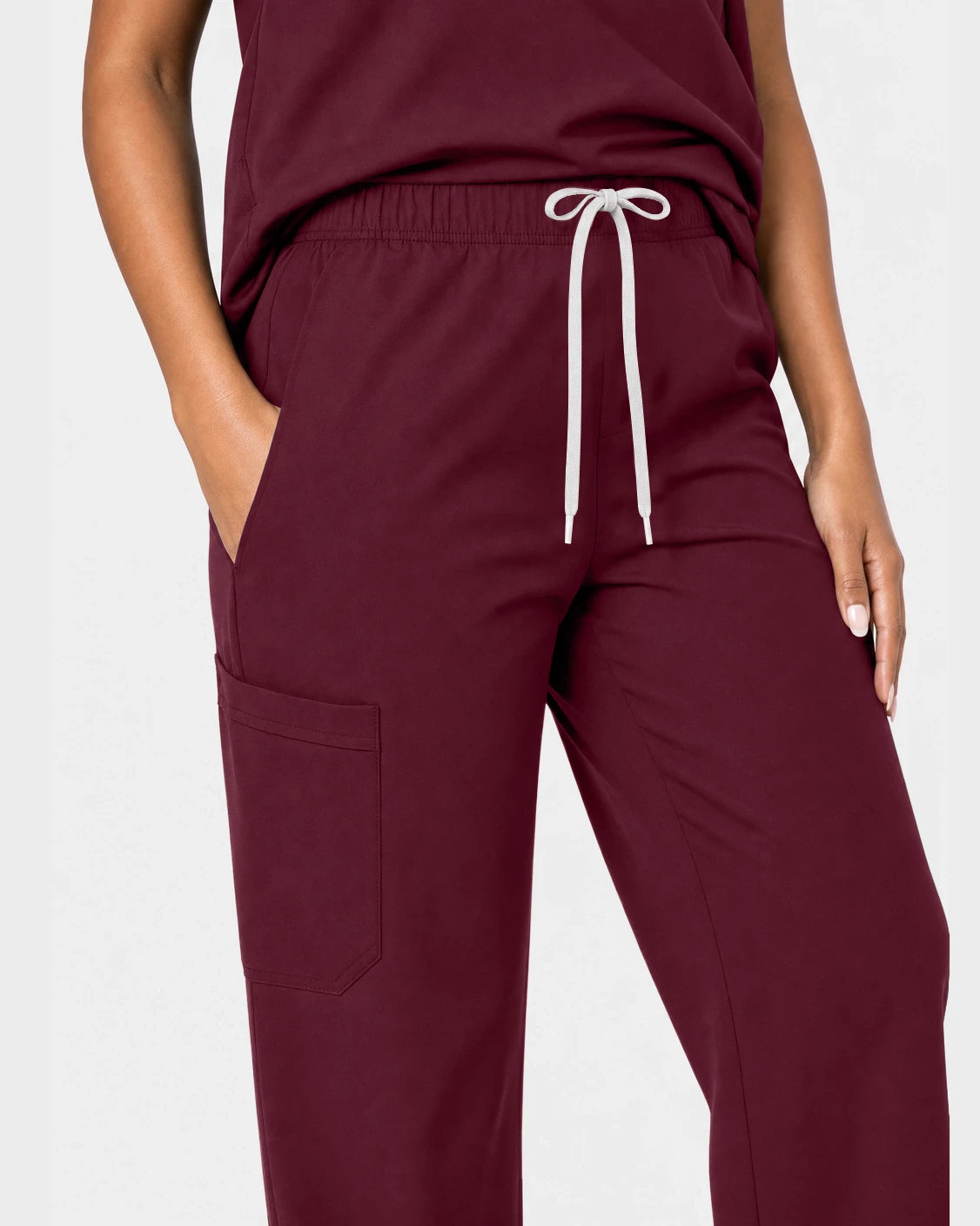 Burgundy Eipnare Women's 15-Pocket V-Neck Jogger Scrub Set - Stretch Medical Scrubs for Women