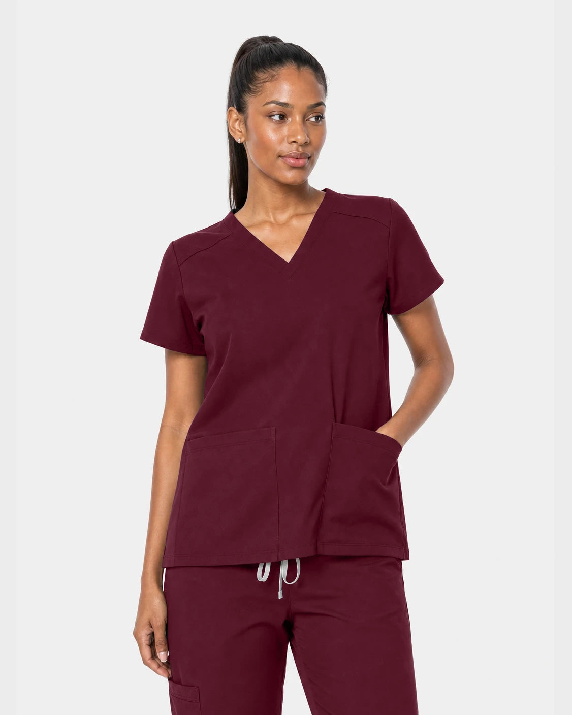 Burgundy Eipnare Women's 15-Pocket V-Neck Jogger Scrub Set - Stretch Medical Scrubs for Women