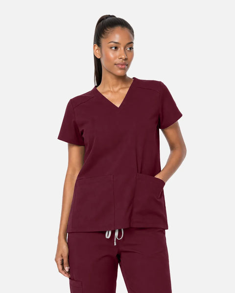 Eipnare Women's Woven V-Neck Uniform Top - Burgundy Red