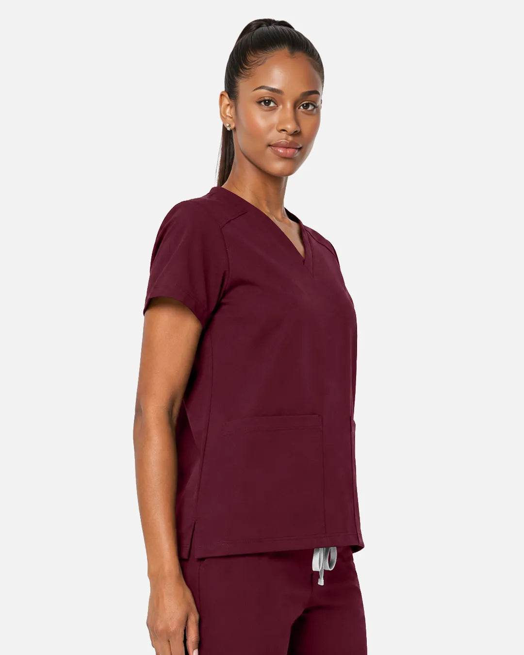 Burgundy Red Eipnare Women's Woven V-Neck Scrub Top - Stretch Medical Scrubs for Women