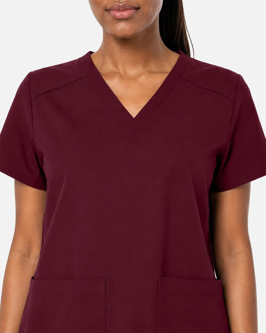 Burgundy Red Eipnare Women's Woven V-Neck Scrub Top - Stretch Medical Scrubs for Women