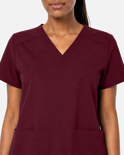 Burgundy Red Eipnare Women's Woven V-Neck Scrub Top - Stretch Medical Scrubs for Women