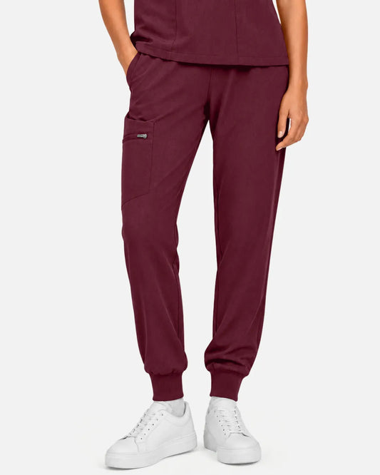 Burgundy Red Eipnare Women's Multi-Pocket Jogger Scrub Pants - Stretch Medical Scrubs for Women