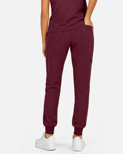 Burgundy Red Eipnare Women's Multi-Pocket Jogger Scrub Pants - Stretch Medical Scrubs for Women