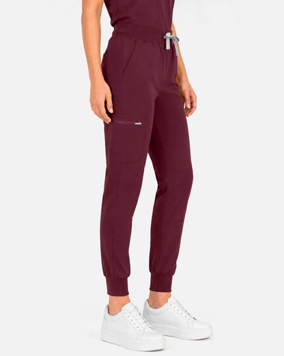 Burgundy Red Eipnare Women's Multi-Pocket Jogger Scrub Pants - Stretch Medical Scrubs for Women