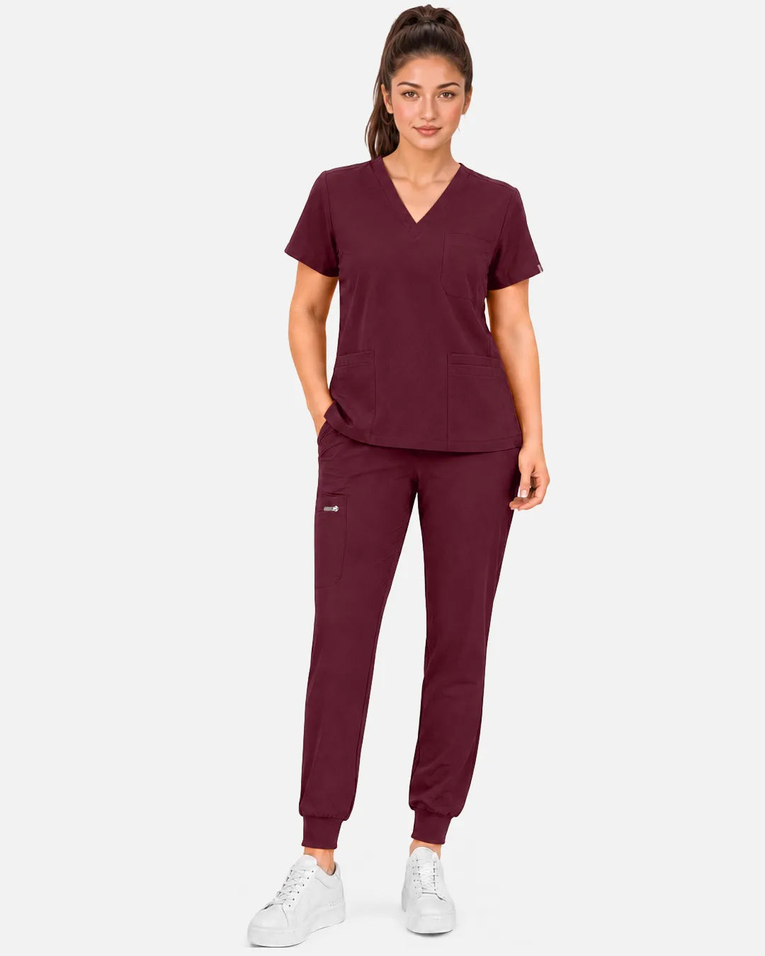 Burgundy Red Eipnare Women's Multi-Pocket Jogger Scrub Pants - Stretch Medical Scrubs for Women