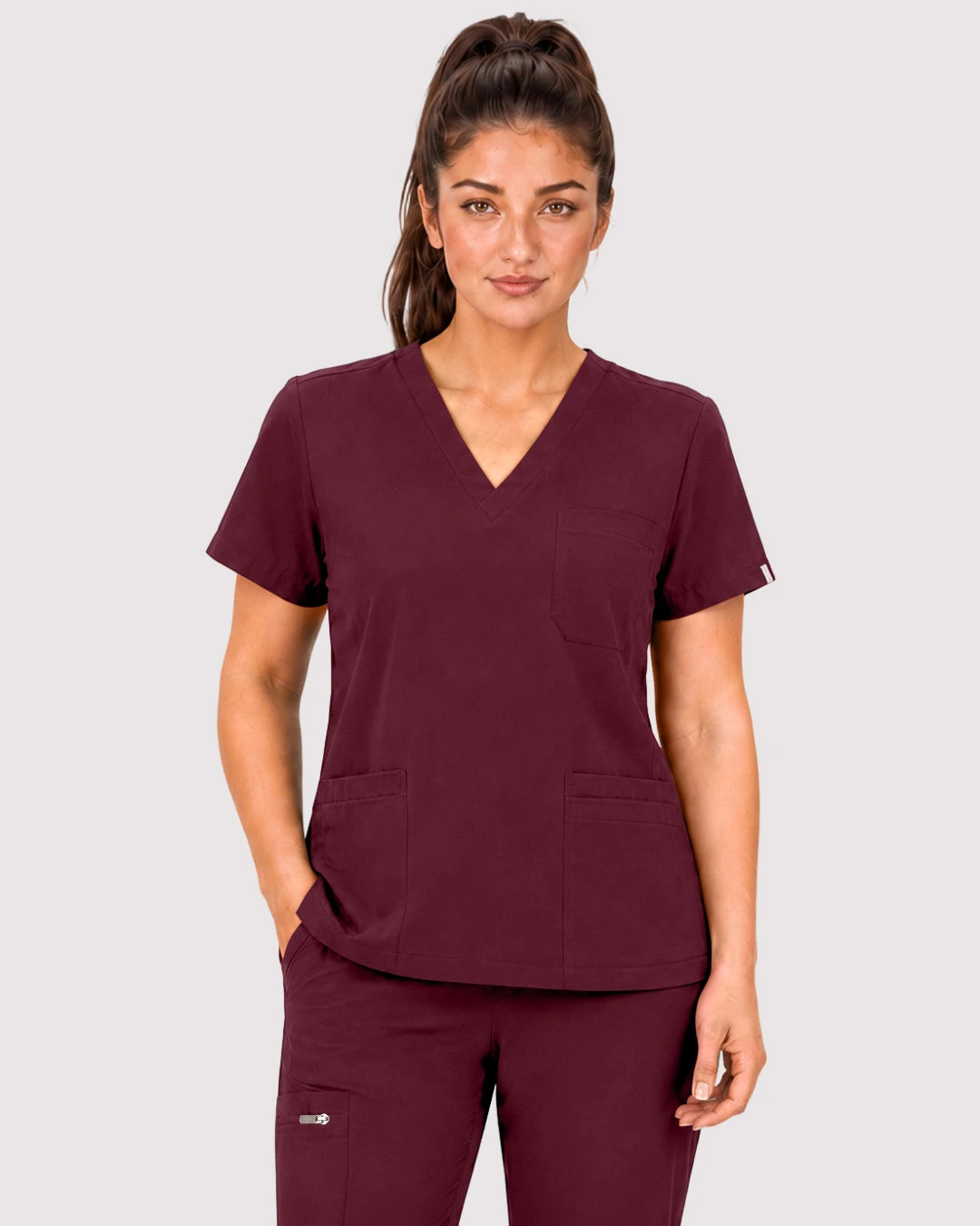 Burgundy Red Eipnare Women's 3-Pocket V-Neck Jogger Scrub Set - Stretch Medical Scrubs for Women