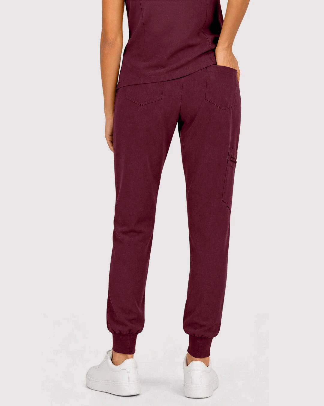 Burgundy Red Eipnare Women's 3-Pocket V-Neck Jogger Scrub Set - Stretch Medical Scrubs for Women