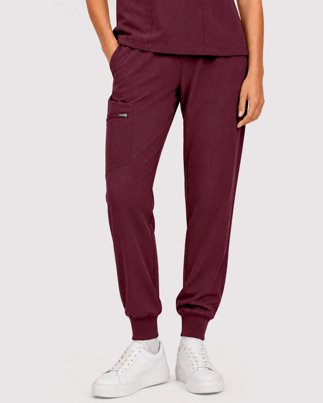 Burgundy Red Eipnare Women's 3-Pocket V-Neck Jogger Scrub Set - Stretch Medical Scrubs for Women