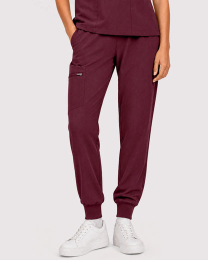 Burgundy Red Eipnare Women's 3-Pocket V-Neck Jogger Scrub Set - Stretch Medical Scrubs for Women