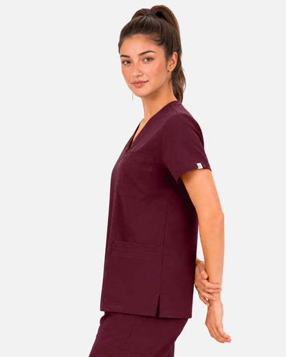 Burgundy Red Eipnare Women's 3-Pocket V-Neck Scrub Top - Stretch Medical Scrubs for Women