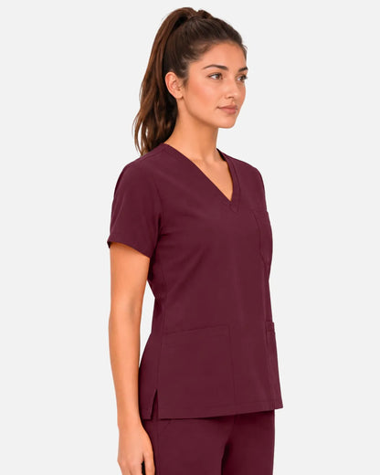 Burgundy Red Eipnare Women's 3-Pocket V-Neck Scrub Top - Stretch Medical Scrubs for Women