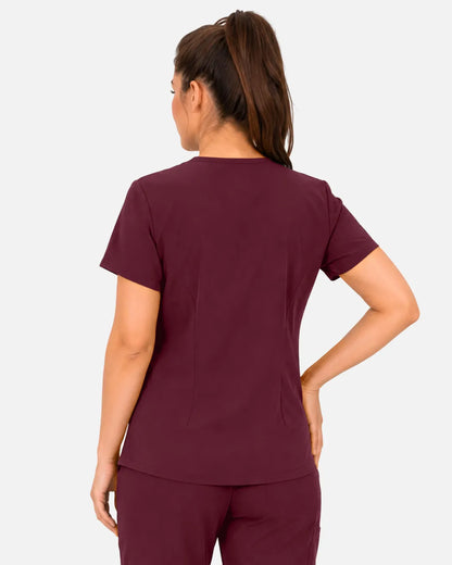 Burgundy Red Eipnare Women's 3-Pocket V-Neck Scrub Top - Stretch Medical Scrubs for Women