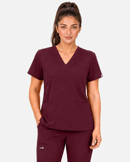 Burgundy Red Eipnare Women's 3-Pocket V-Neck Scrub Top - Stretch Medical Scrubs for Women