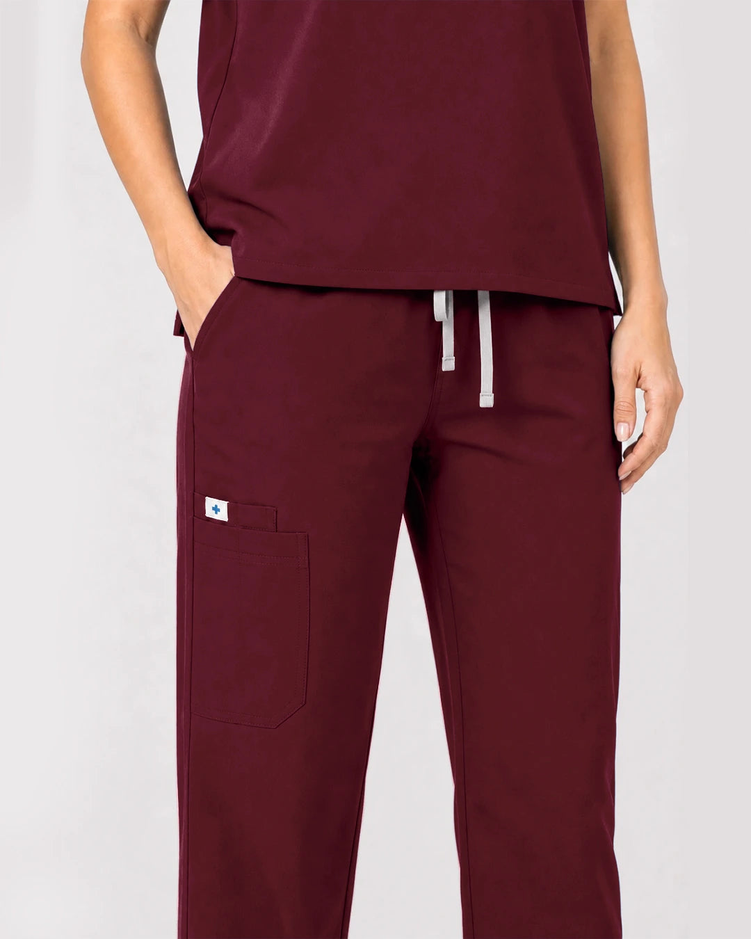Burgundy Red Eipnare Women's Zip Polo Straight-Leg Scrub Set - Stretch Medical Scrubs for Women