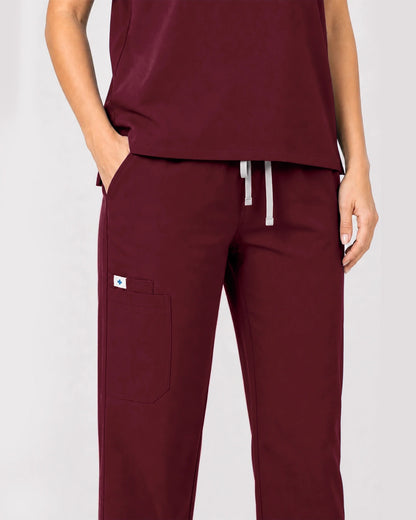 Burgundy Red Eipnare Women's Zip Polo Straight-Leg Scrub Set - Stretch Medical Scrubs for Women