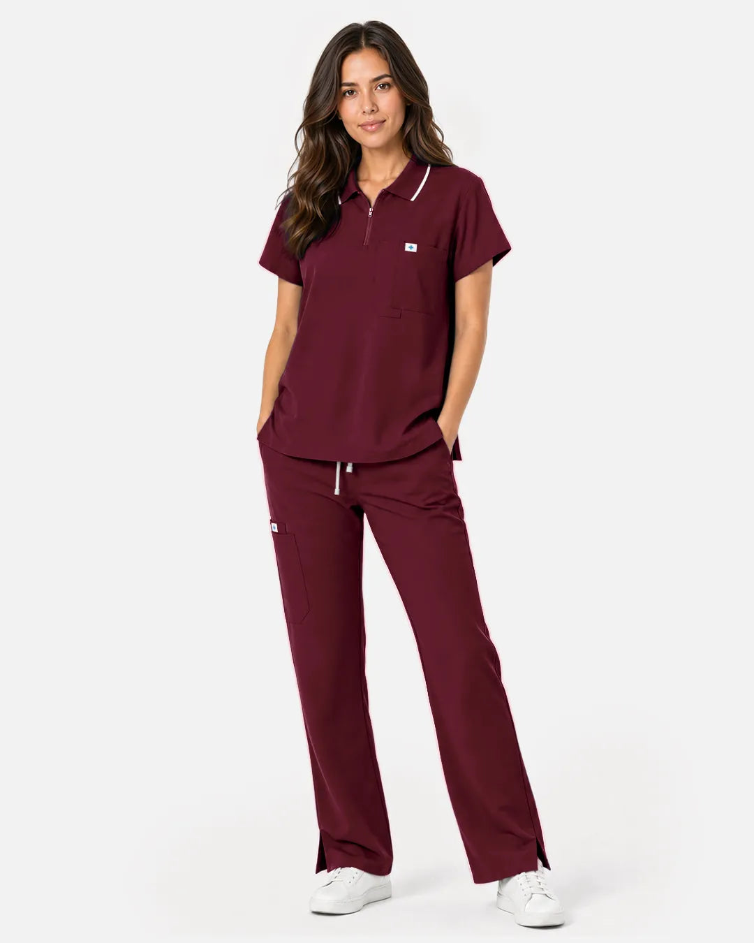 Burgundy Red Eipnare Women's Polo-Collar Medical Scrub Top - Stretch Medical Scrubs for Women