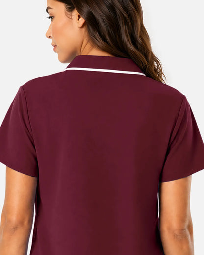 Burgundy Red Eipnare Women's Polo-Collar Medical Scrub Top - Stretch Medical Scrubs for Women